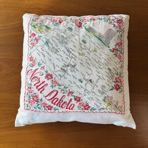 Vintage North Dakota Handkerchief Pillow Shabby Chic Retro Country Cabin Decor